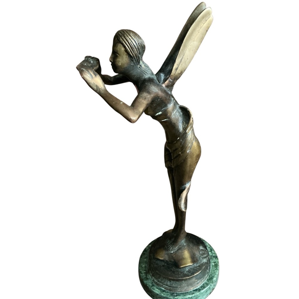 Bronze Fairy Statue - Marble Base Enchanted Spirit Of The Morning Mist